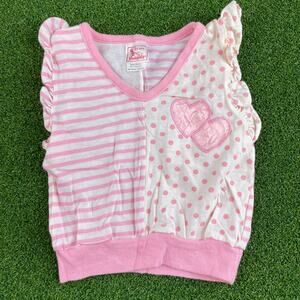 Vintage Buster Brown Pink Striped Polka Dot Ruffled Sleeves Heart Top 24Mos